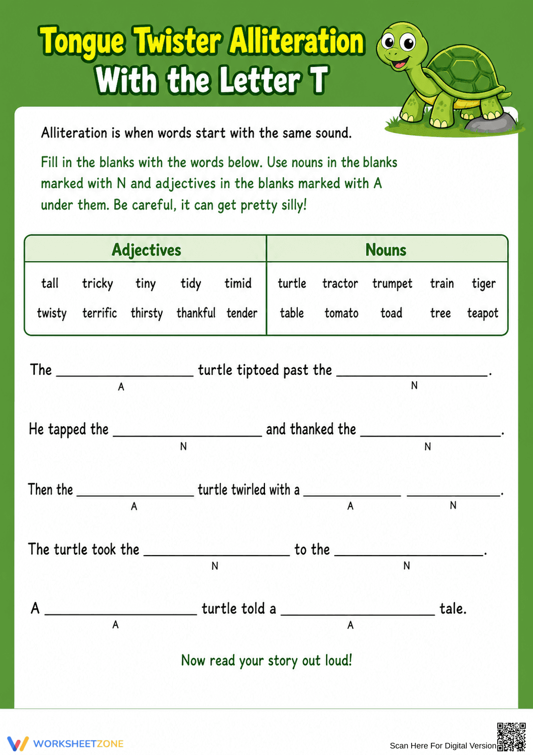 Alliteration Tongue Twisters: Practice with 'T' - Page 1