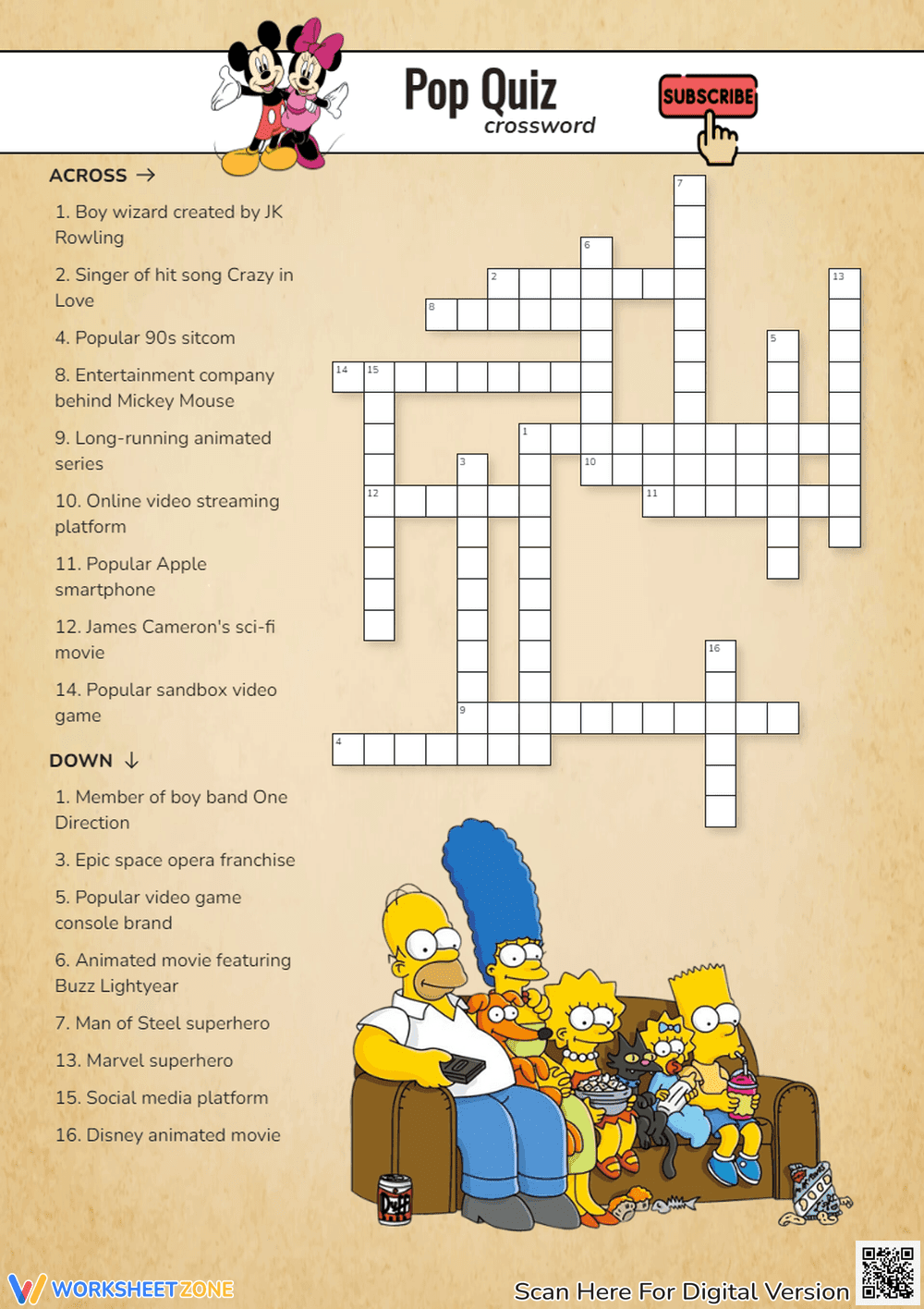 Pop Culture Trivia Crossword - Movies, Music, Games Quiz! - Page 1