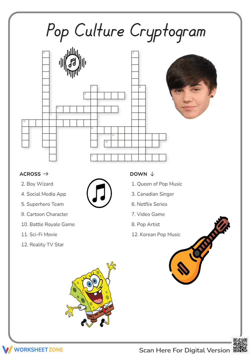 Pop Culture Crossword Worksheet | Grade 2 Essential - Page 1