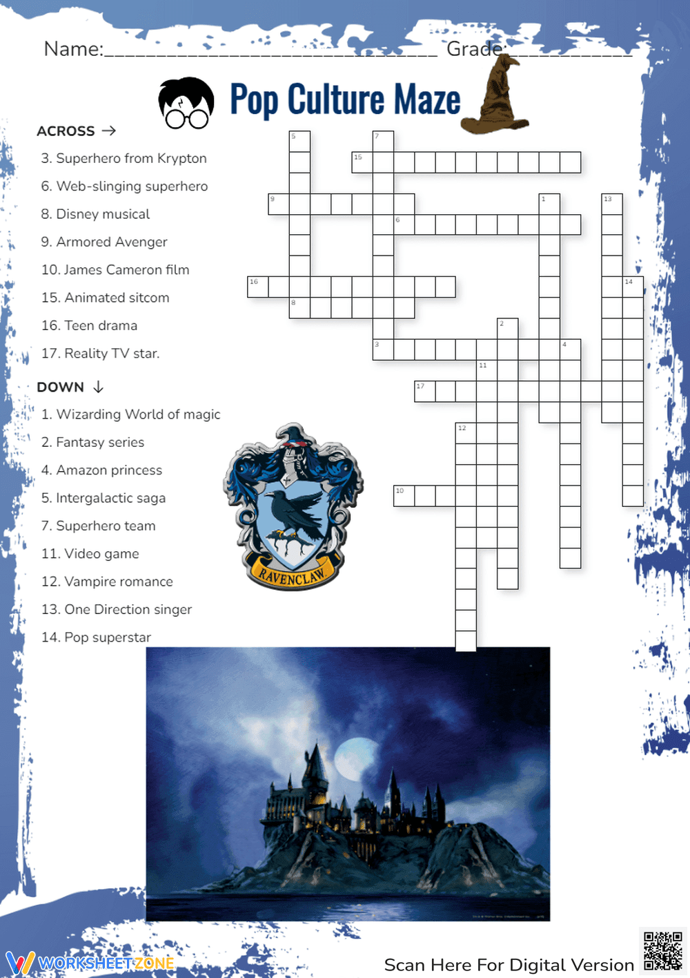 Pop Culture Crossword Worksheet | Grade 3 Essential - Page 1