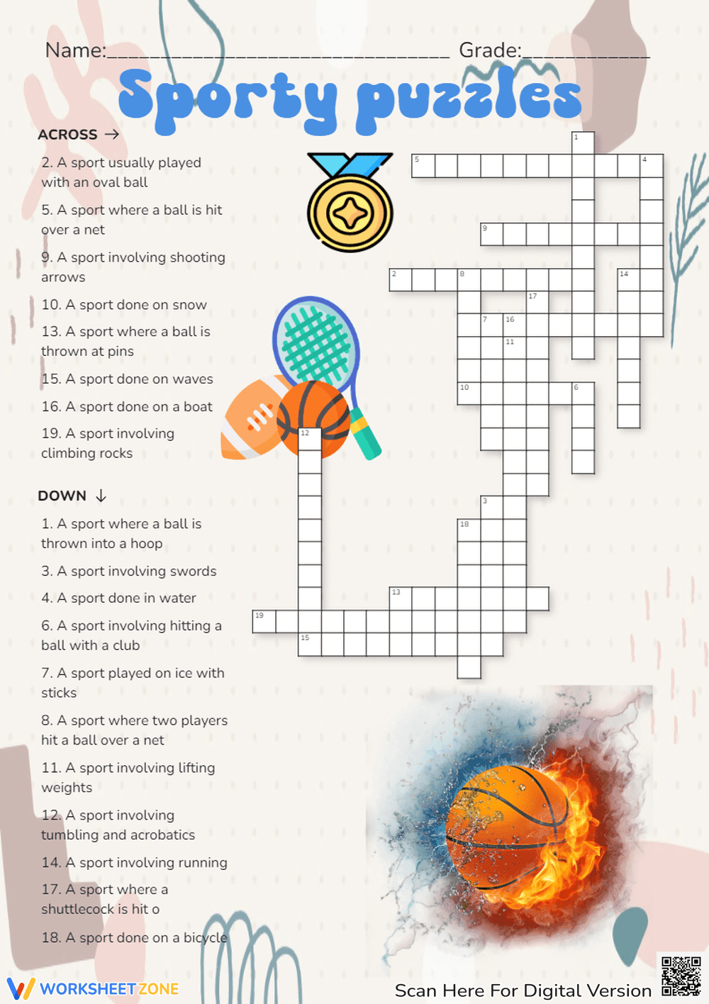 Grade 1-3 Sporty Puzzles — Printable No-Prep Worksheet - Page 1