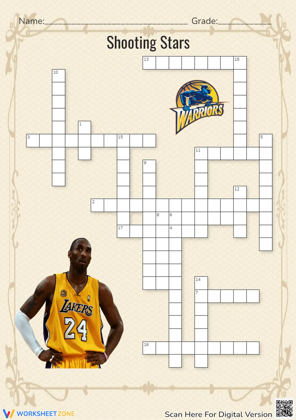 NBA Basketball Crossword | Grade 3 Essential Worksheet - Page 1