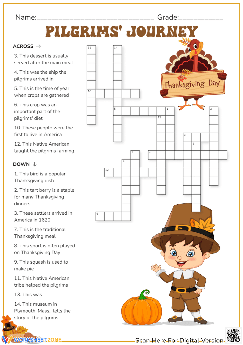 Pilgrims' Journey Crossword Puzzles: Explore History - Page 1