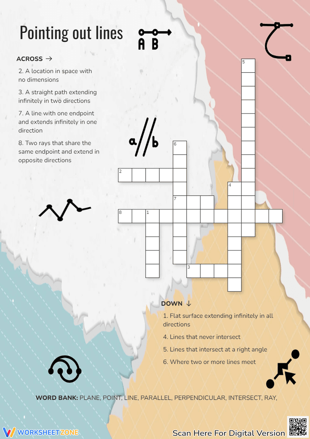 Geometry Crossword Puzzle - Lines, Points, Planes Worksheet - Page 1
