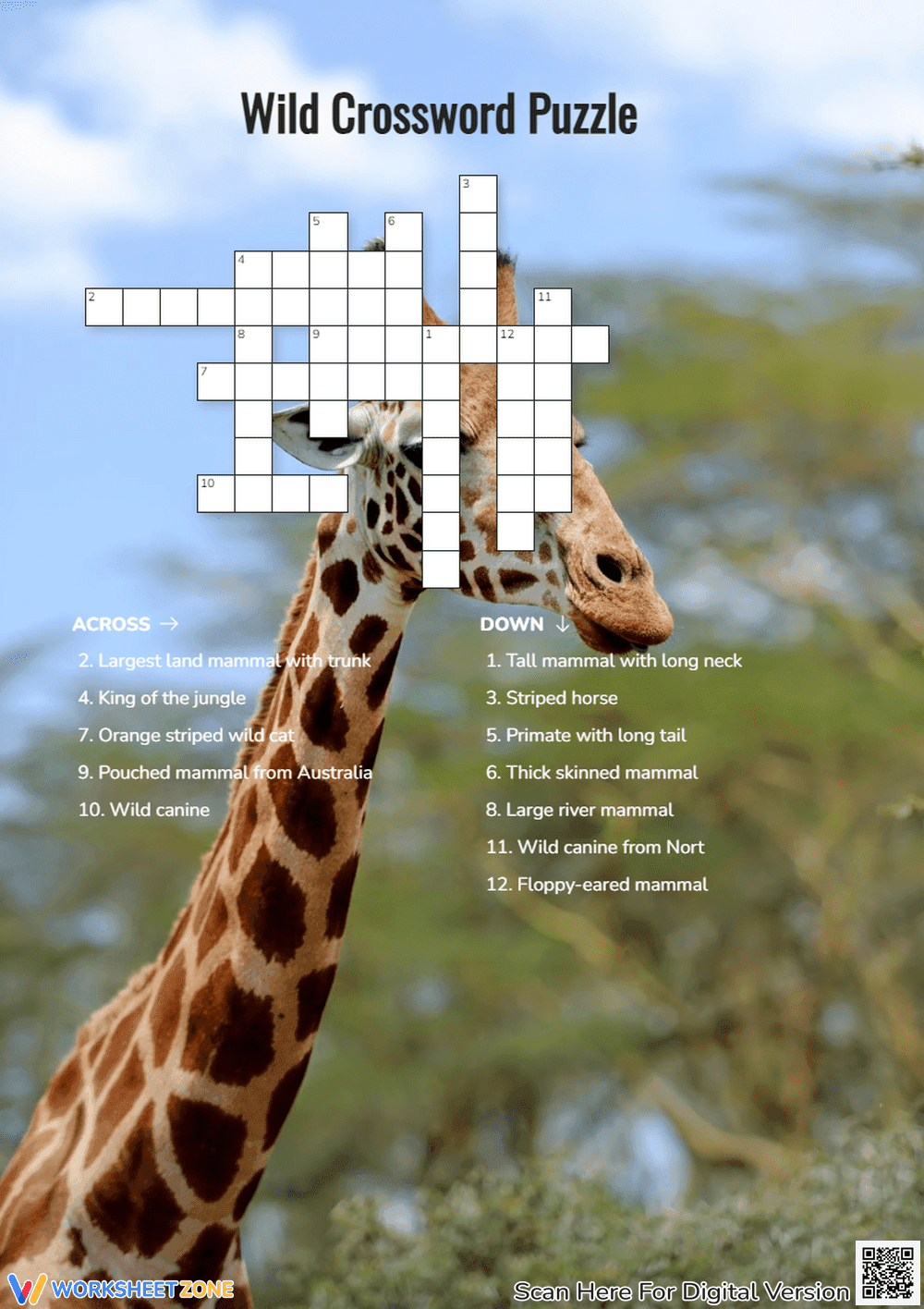 Wild Animal Crossword Puzzle | Grade 2 Essential - Page 1
