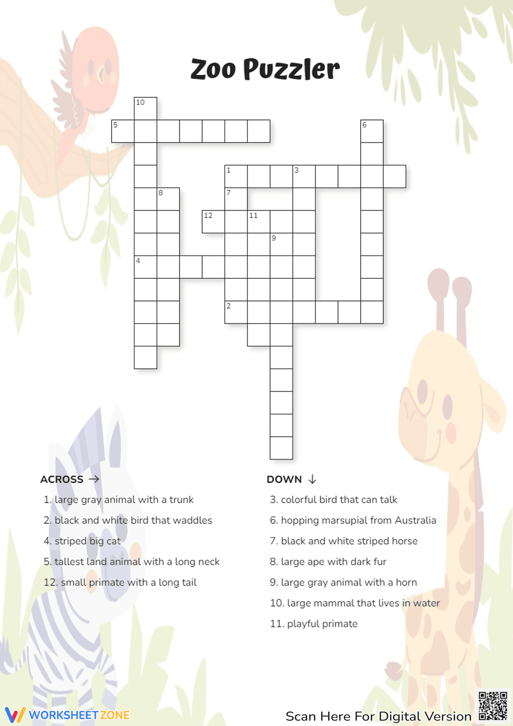 Zoo Crossword Puzzler | Grade 1-3 Essential Worksheet - Page 1
