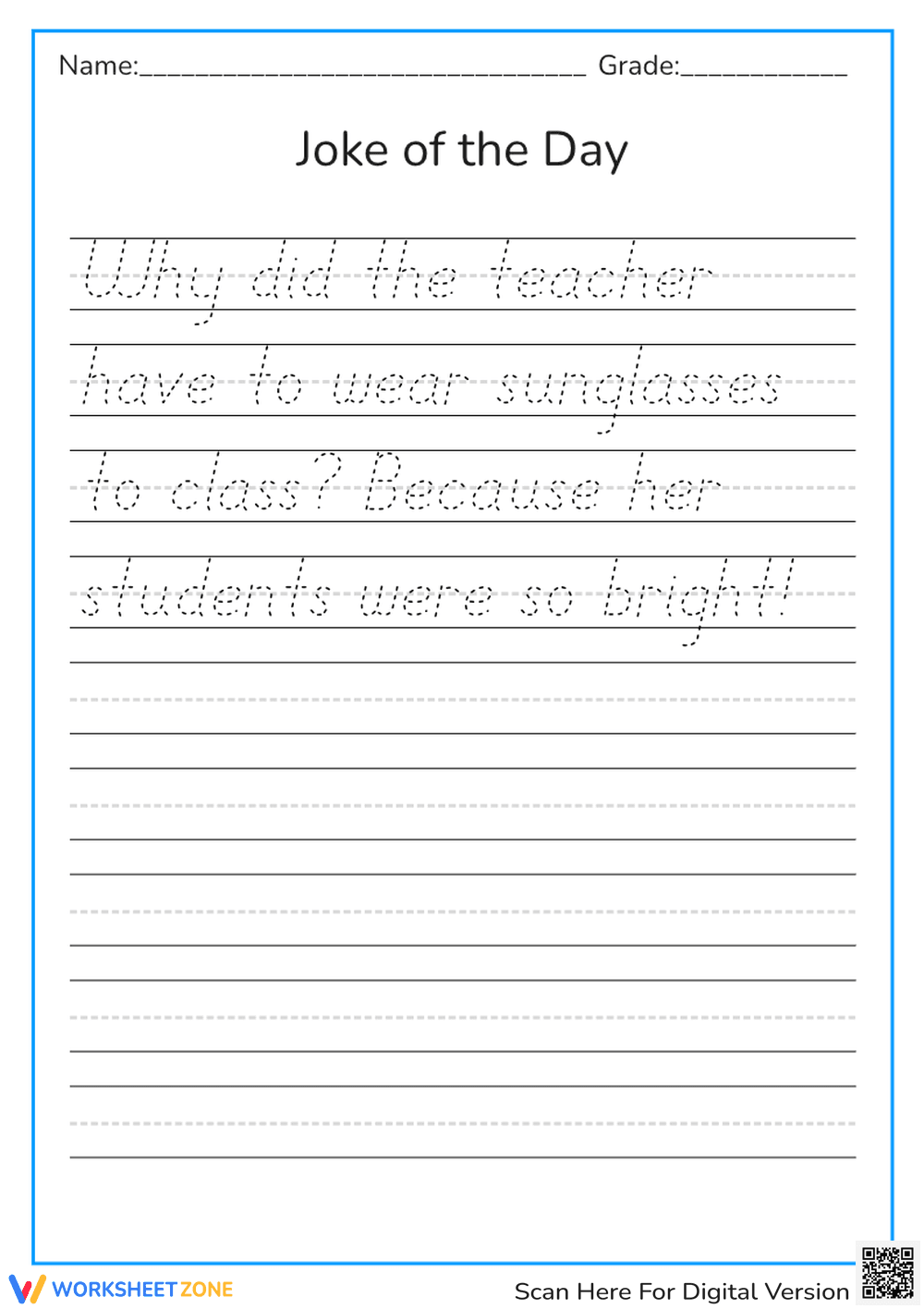 Joke of the Day-Cursive Handwriting Practice - Page 1