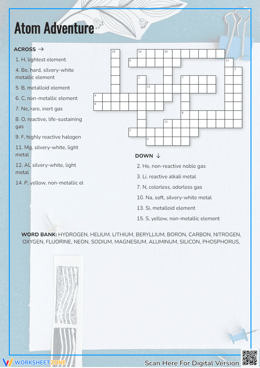 Atom Adventure: Periodic Table Elements Crossword Puzzle (Grades 6-9) - Page 1