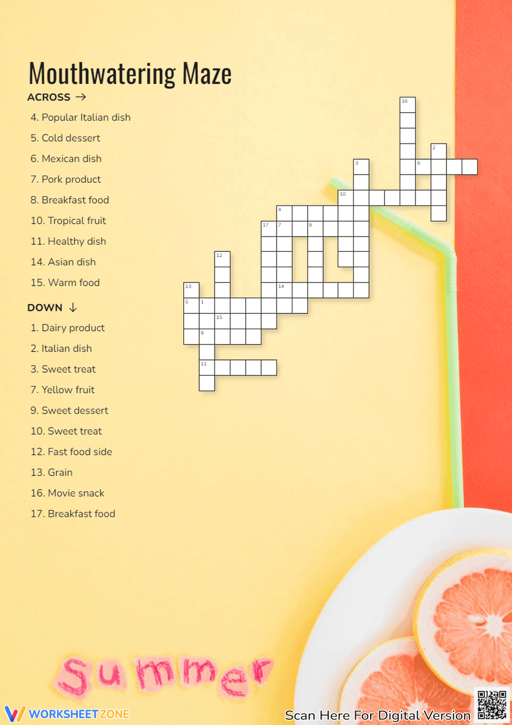 Food Crossword Worksheet | Grade 3 Ready to Print - Page 1