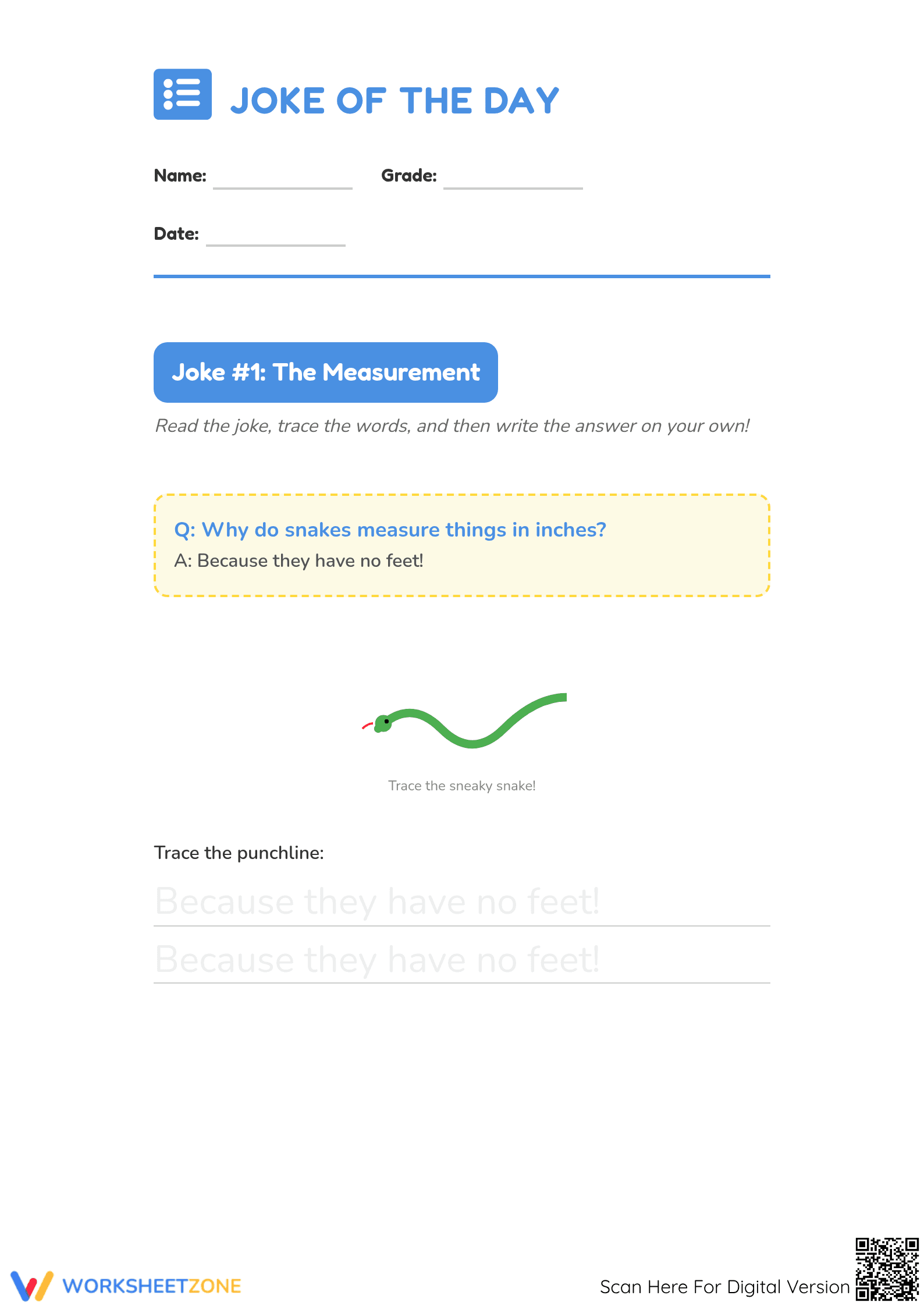 Printable Handwriting Joke Worksheet | Grades 1-2 - Page 1