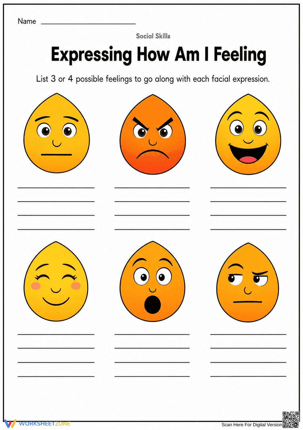 Printable Emotion Vocabulary Worksheet | Grade 6 SEL - Page 1