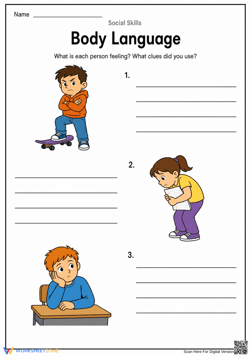 Grade 6-8 Body Language — Printable No-Prep Worksheet - Page 1