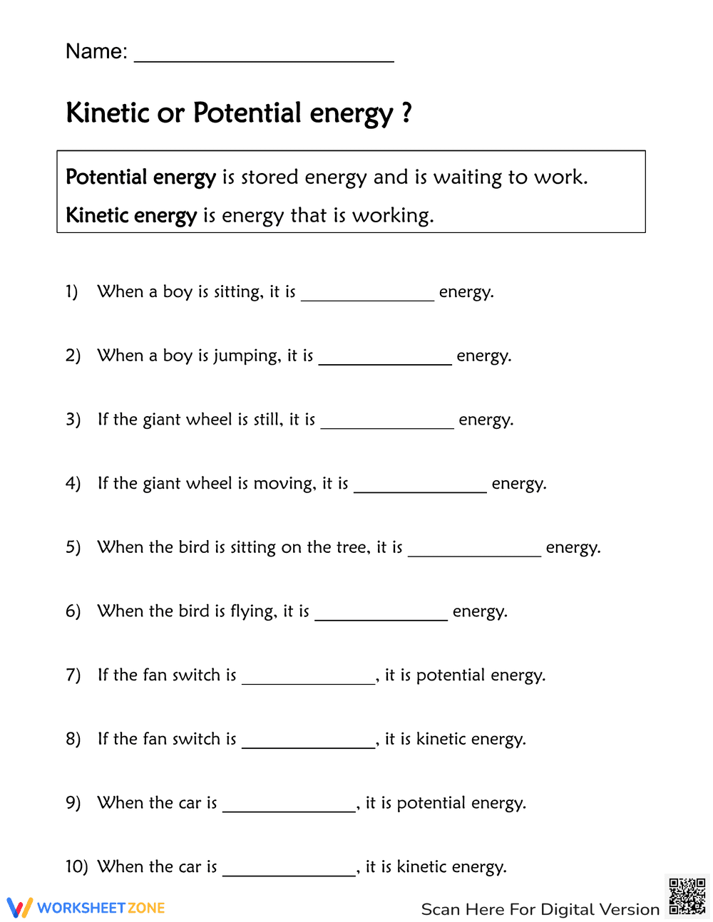 Kinetic or Potential Energy - Page 1