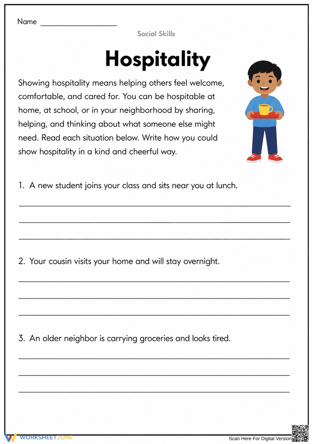 Practicing Hospitality Worksheet | Grade 3 Essential - Page 1