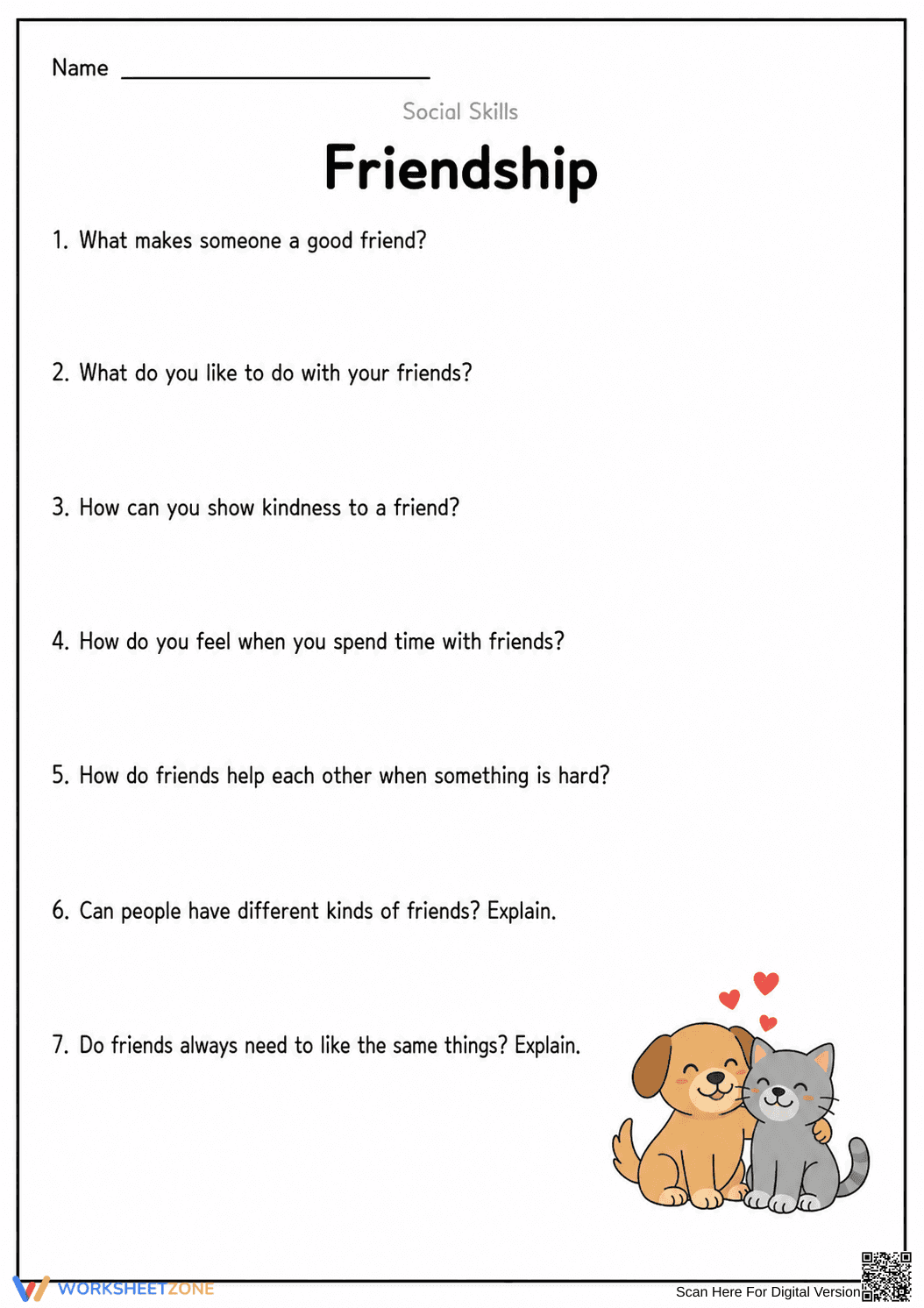 Grade 2 Friendship — Printable No-Prep Worksheet - Page 1
