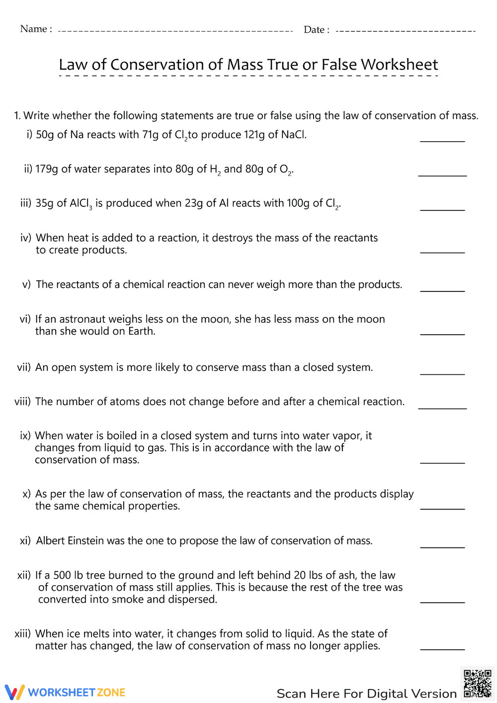 Law of Conservation of Mass: True or False - Page 1