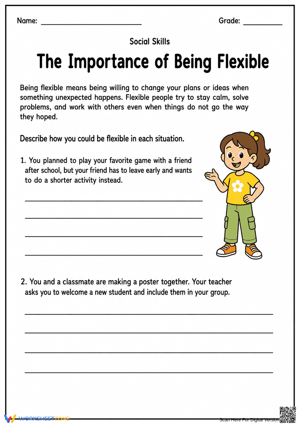 Being Flexible Worksheet | Essential Grade 6-8 SEL - Page 1