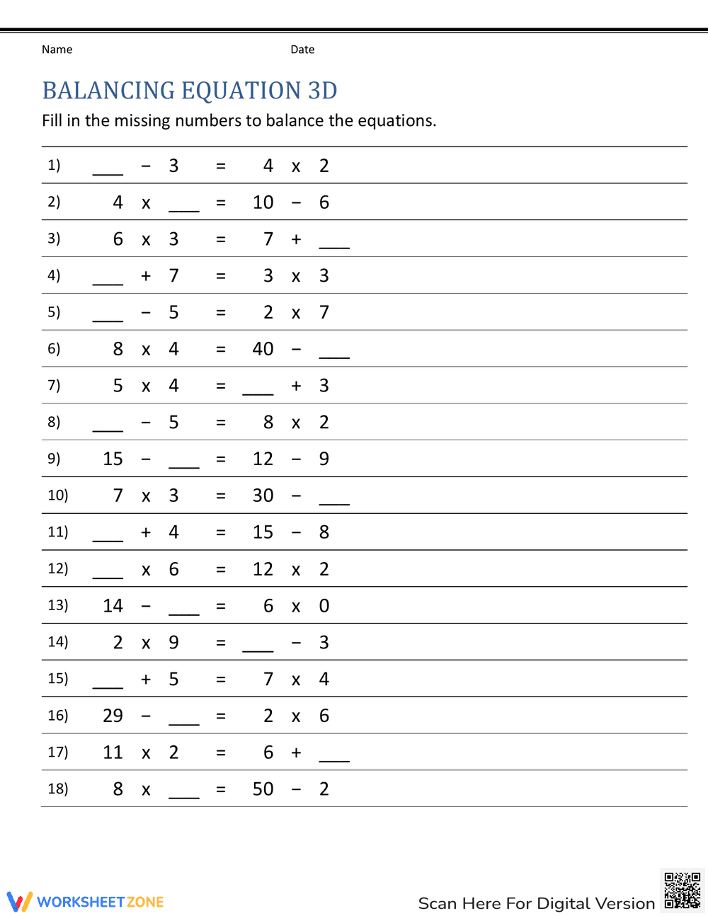Balancing Chemical Equations Practice Sheet - Page 1
