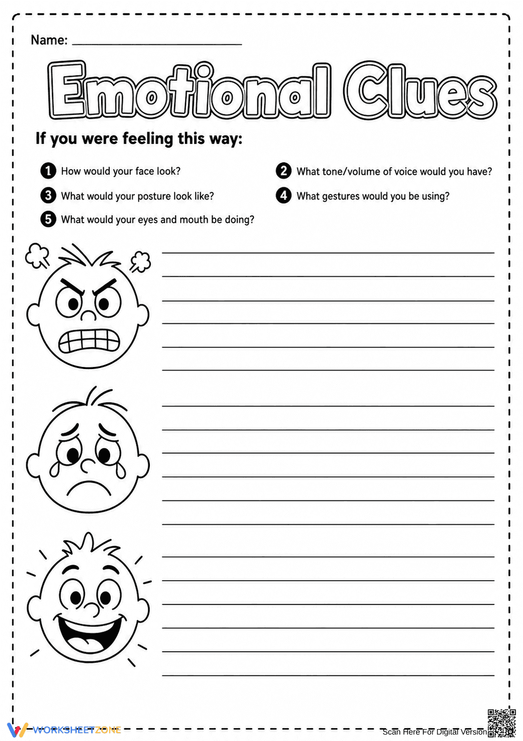 Printable Emotional Clues Worksheet | Grade 2 SEL - Page 1
