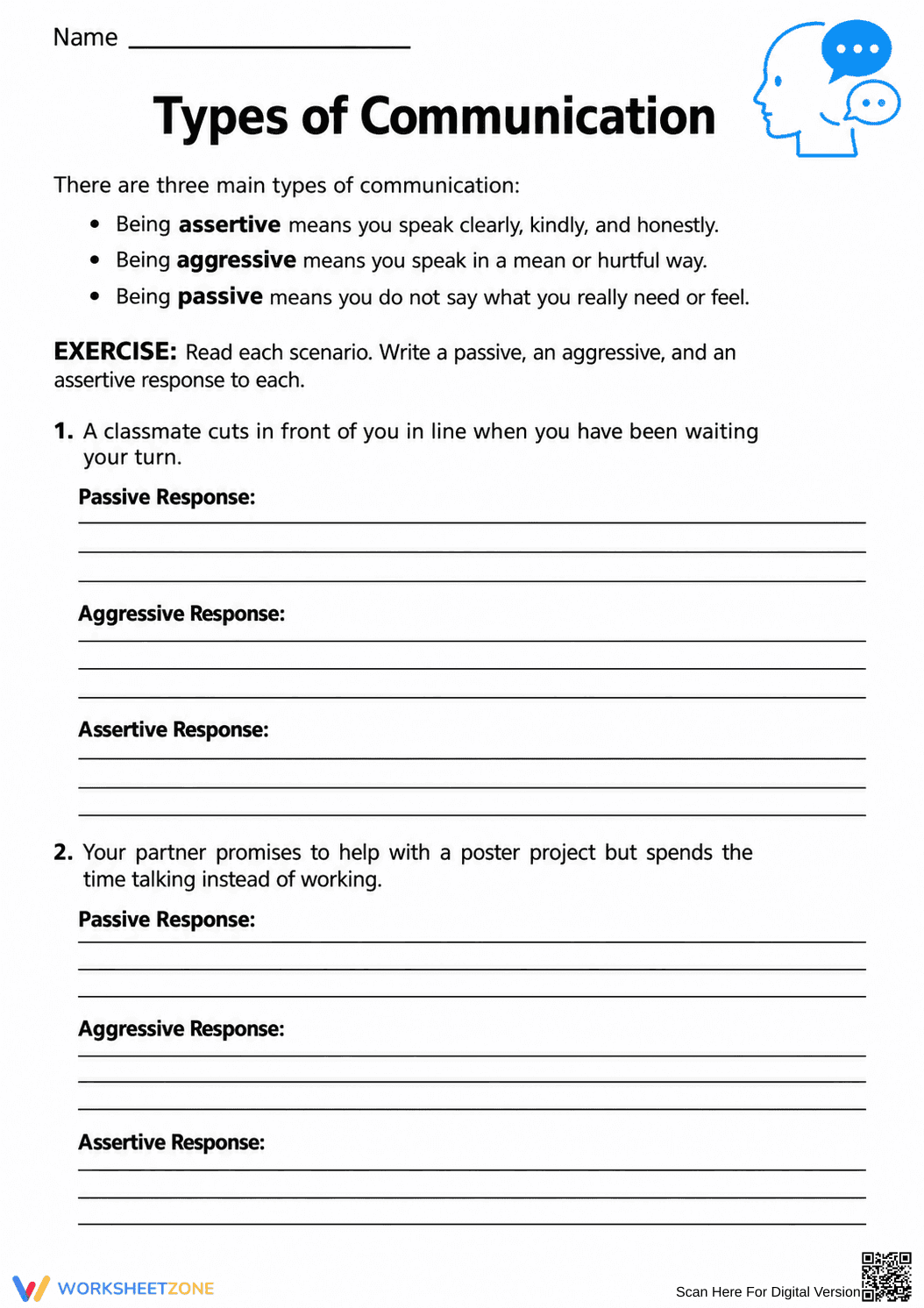 Grade 3 Communication Styles — Printable No-Prep Worksheet - Page 1