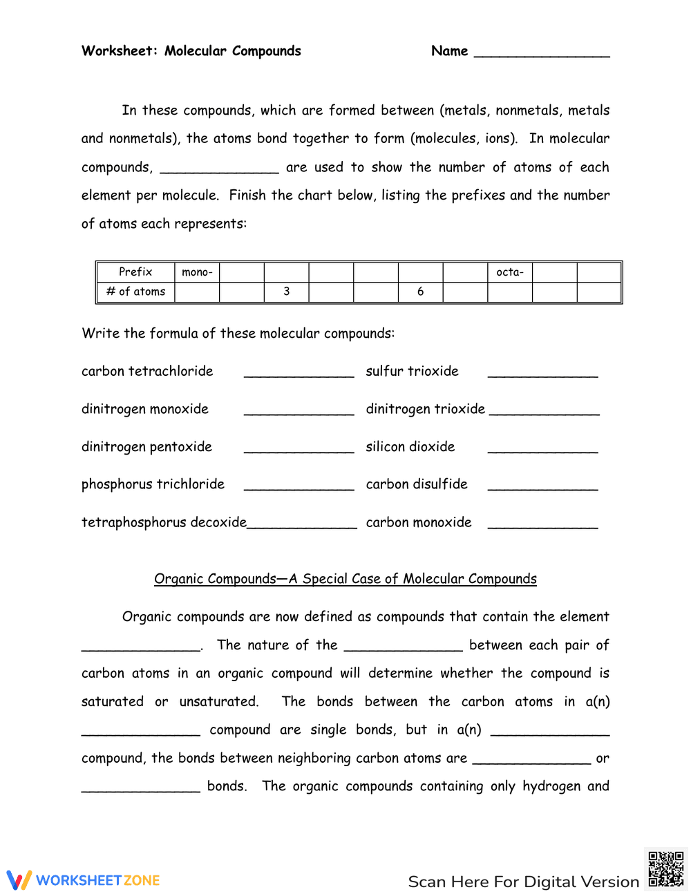 Understanding Molecular Compounds Worksheet - Page 1