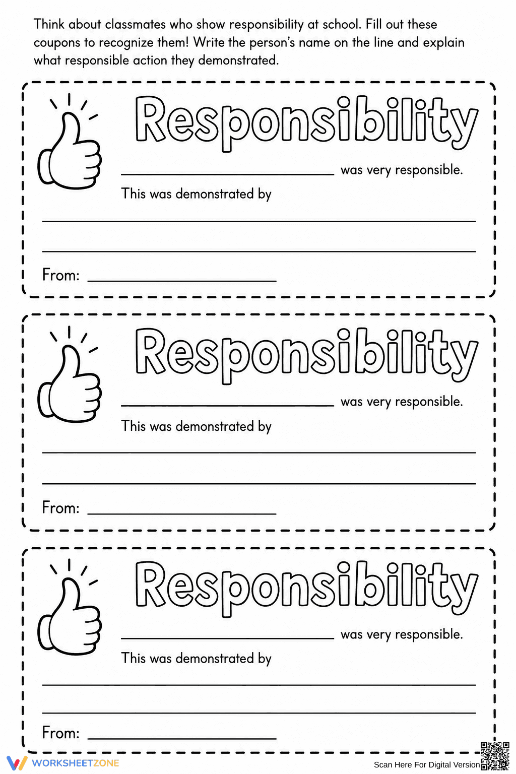 Printable Responsibility Coupons | Grade 3 SEL - Page 1