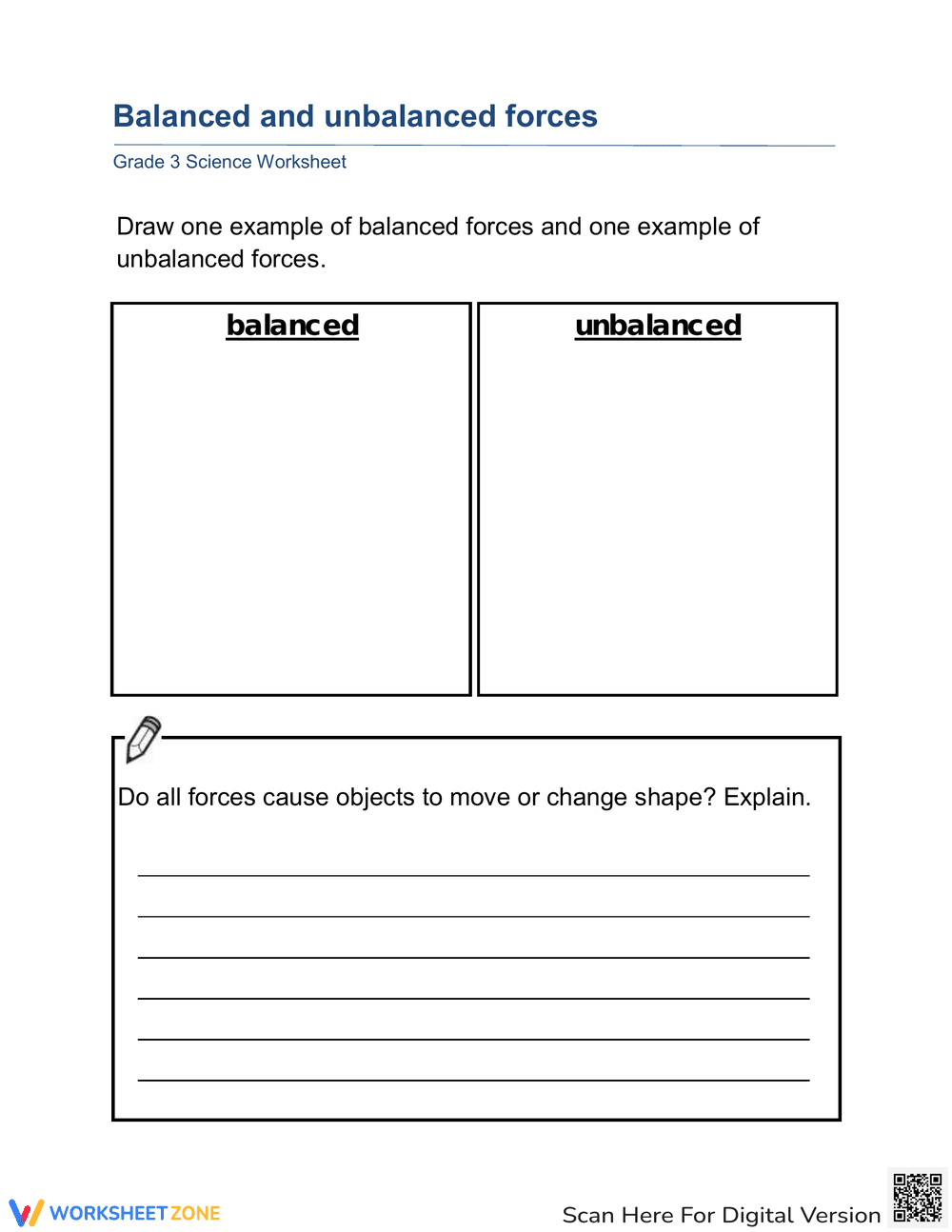 Balanced vs. Unbalanced Forces Worksheet - Page 1