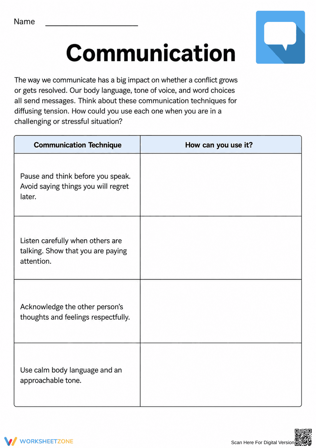 Essential Communication Techniques Worksheet | Grade 8 - Page 1