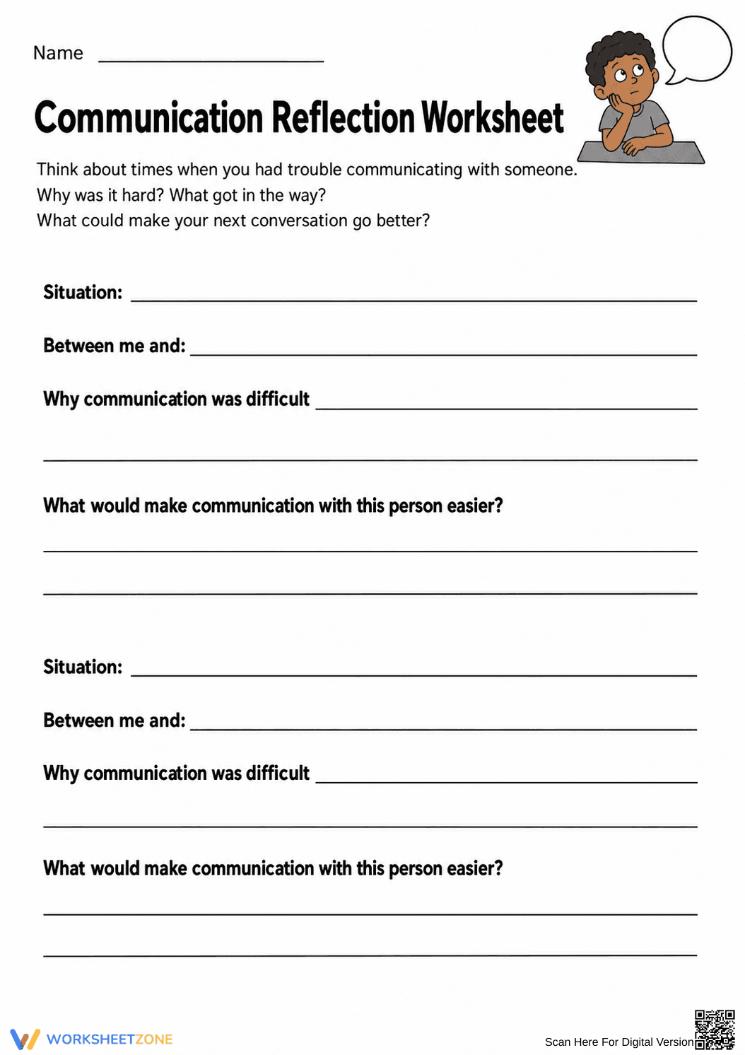 Essential Communication Reflection Worksheet | Grades 4-6 - Page 1