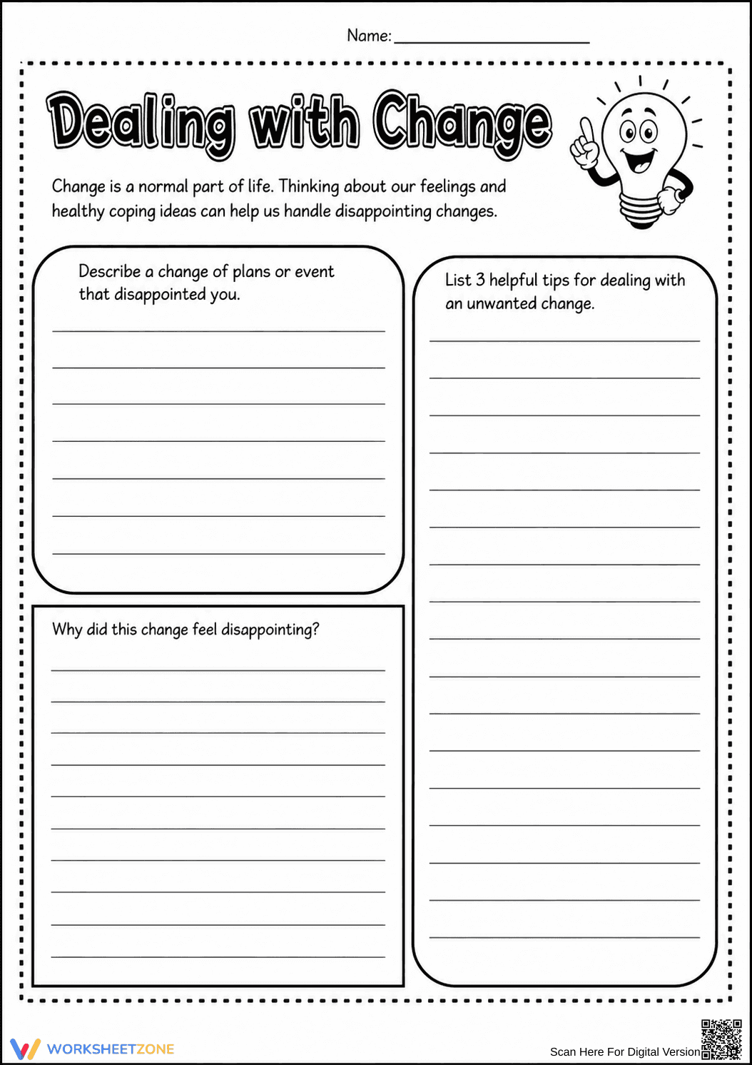 Printable Dealing with Change Worksheet | Grade 4 SEL - Page 1