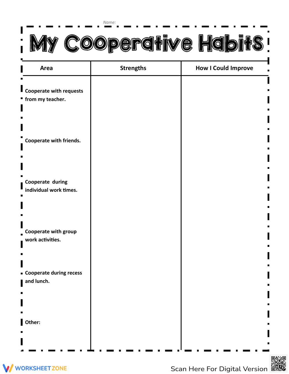 My Cooperative Habits Worksheet - Page 1