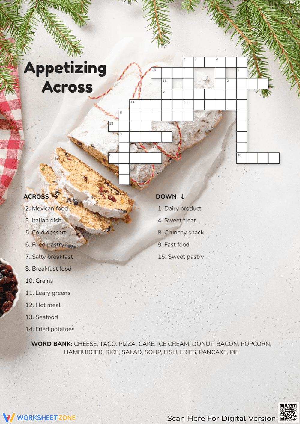 Printable Food Crossword Puzzle | Grade 3 - Page 1