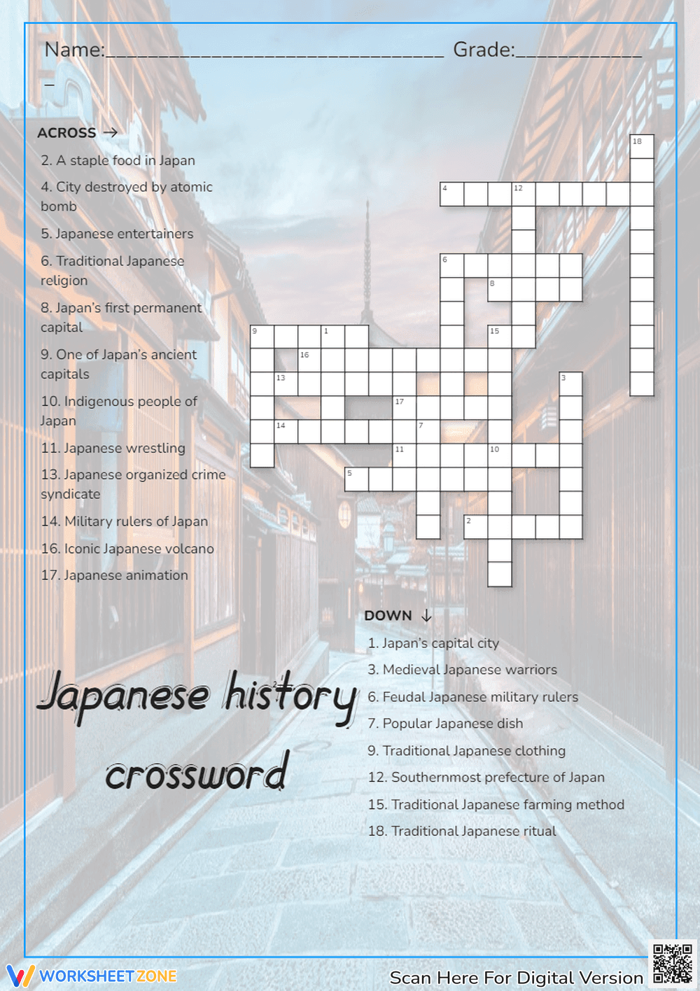 Japanese History Crossword Puzzle - Culture & Geography Fun! - Page 1