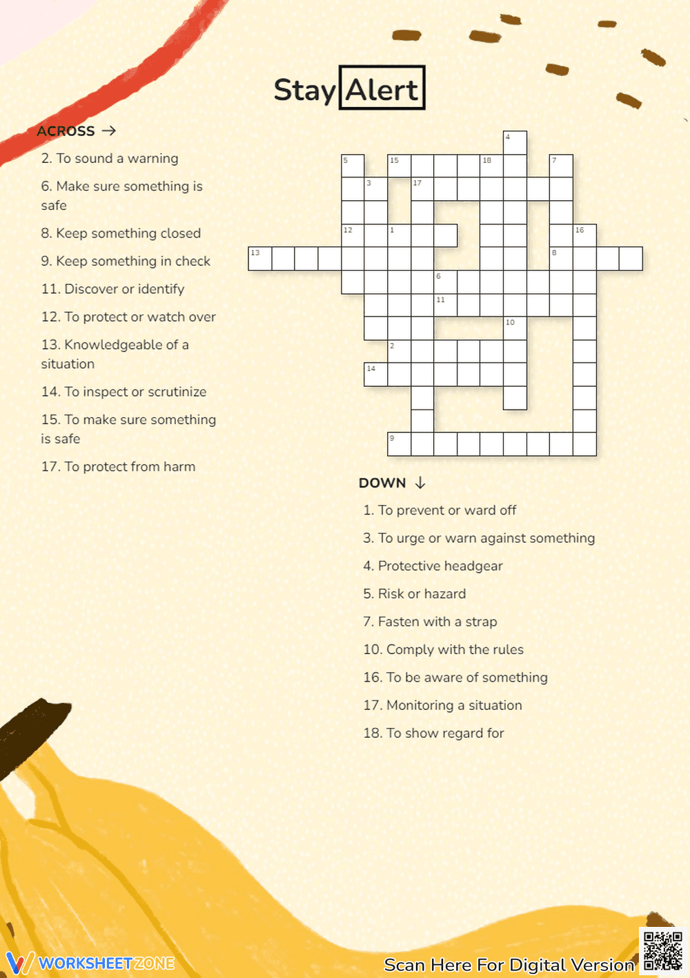 Essential Safety Vocabulary Crossword | Grades 2-4 - Page 1
