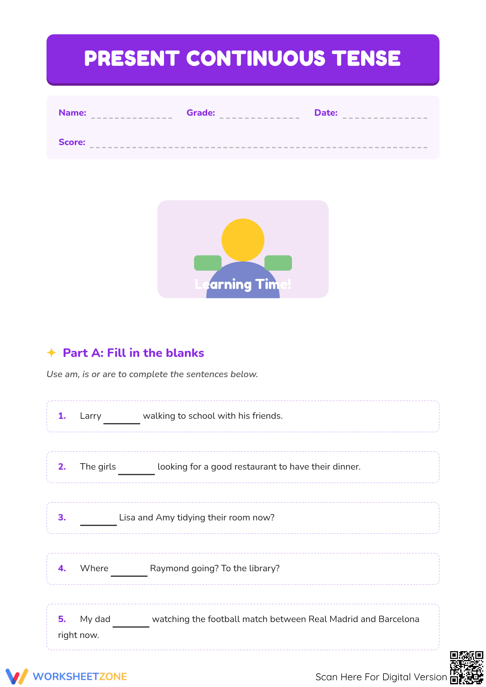 Present Continuous Tense Grammar Test - Page 1