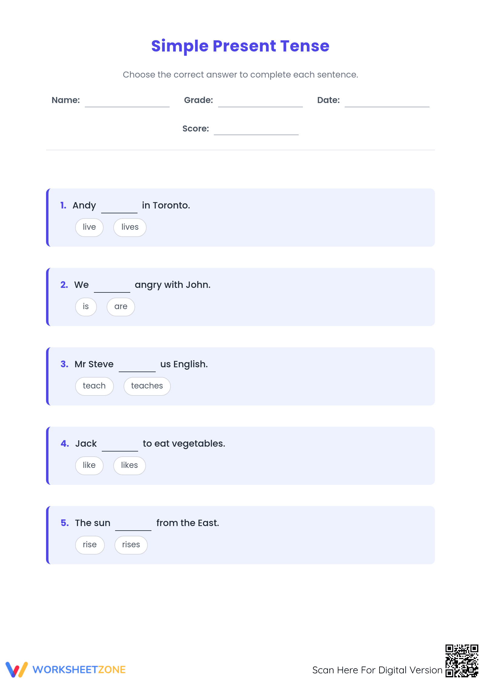 Simple Present Tense Practice - Page 1