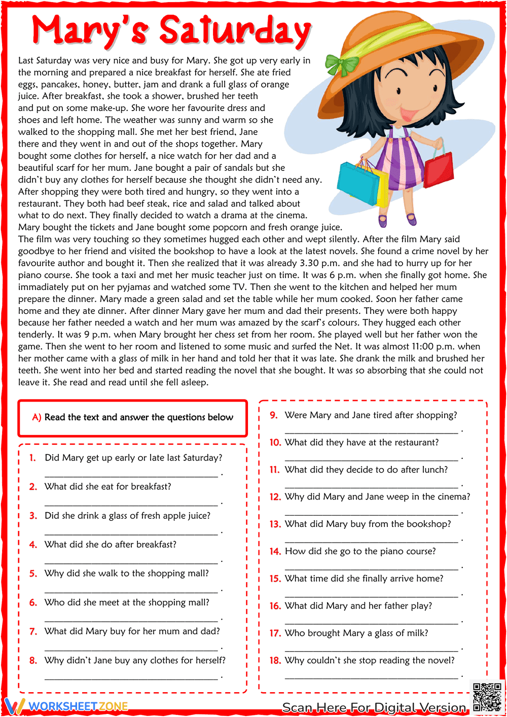 Reading Comprehension: Past Simple ESL Worksheet - Page 1