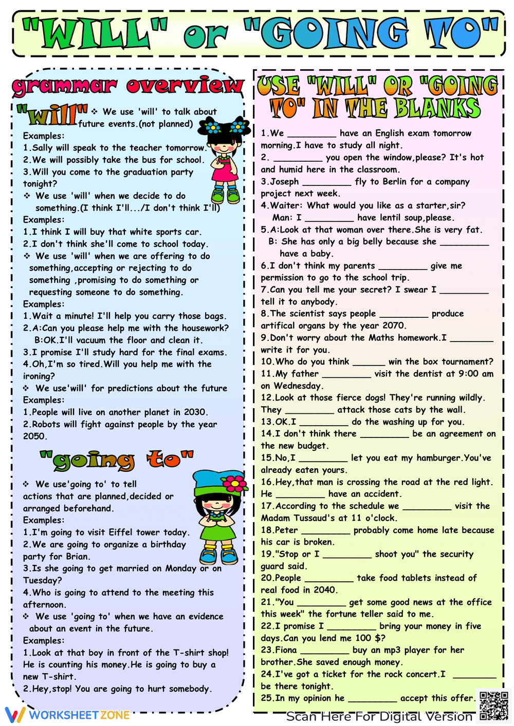 Will Or Going To ESL Grammar Exercise Worksheet - Page 1