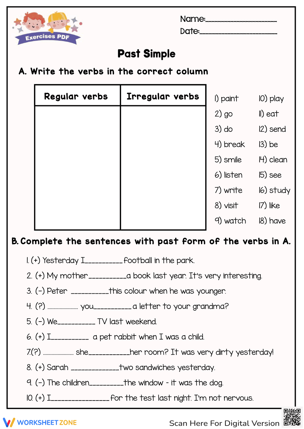Complete the sentences with past form of the verbs - Page 1