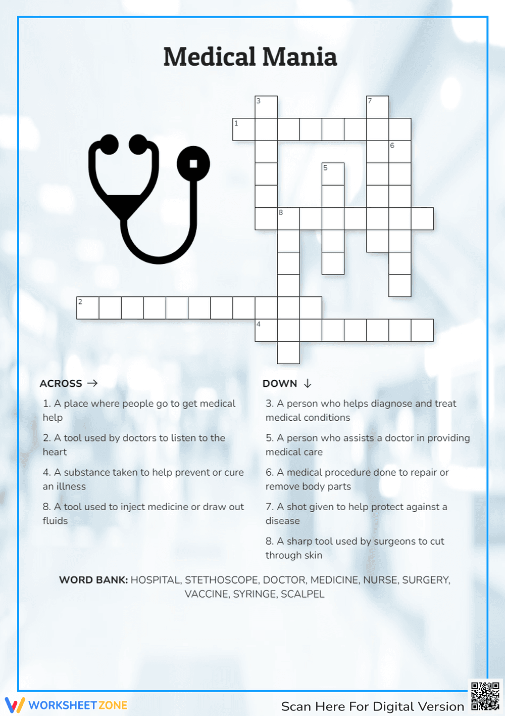 Medical Mania Crossword | Essential Grade 4 Vocabulary - Page 1