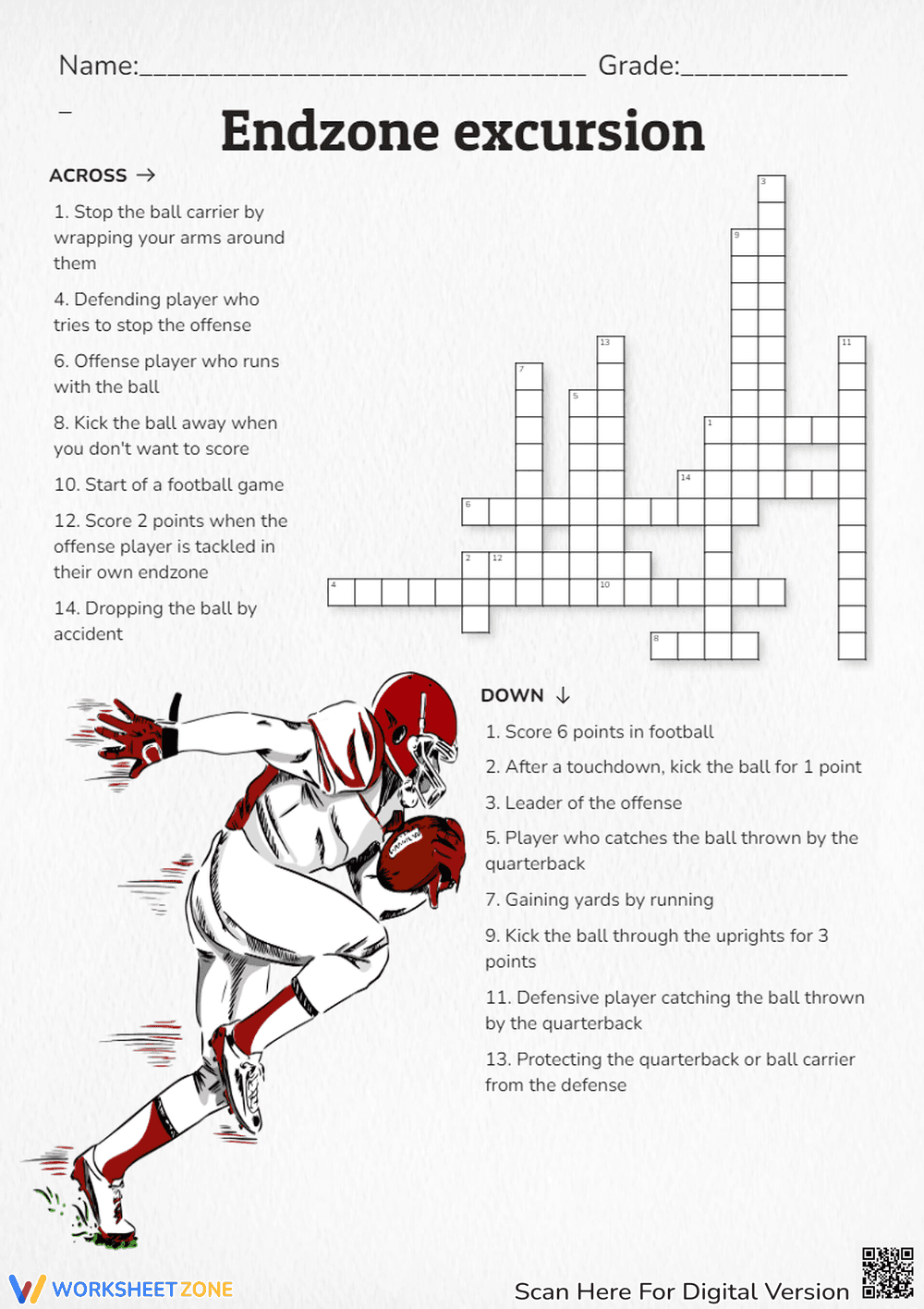 Endzone Excursion Crossword: Football Fun Learning - Page 1
