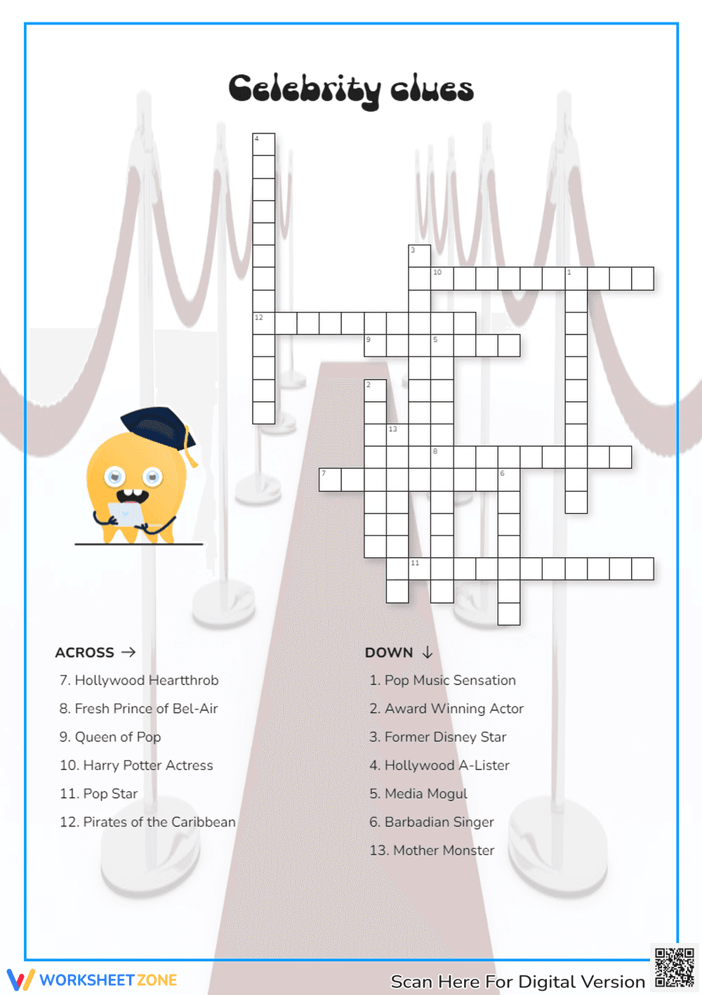Celebrity Crossword Puzzle — Printable Grade 3 Worksheet - Page 1