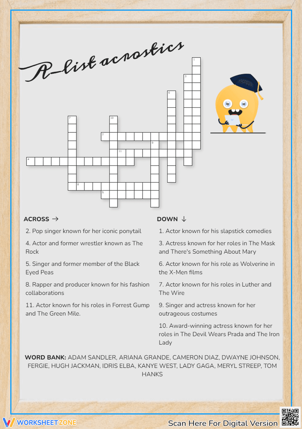 Grade 3 Celebrity Crossword — Printable No-Prep Worksheet - Page 1