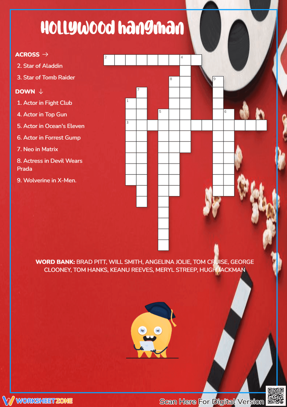 Grade 3 Hollywood Crossword — Printable No-Prep Worksheet - Page 1