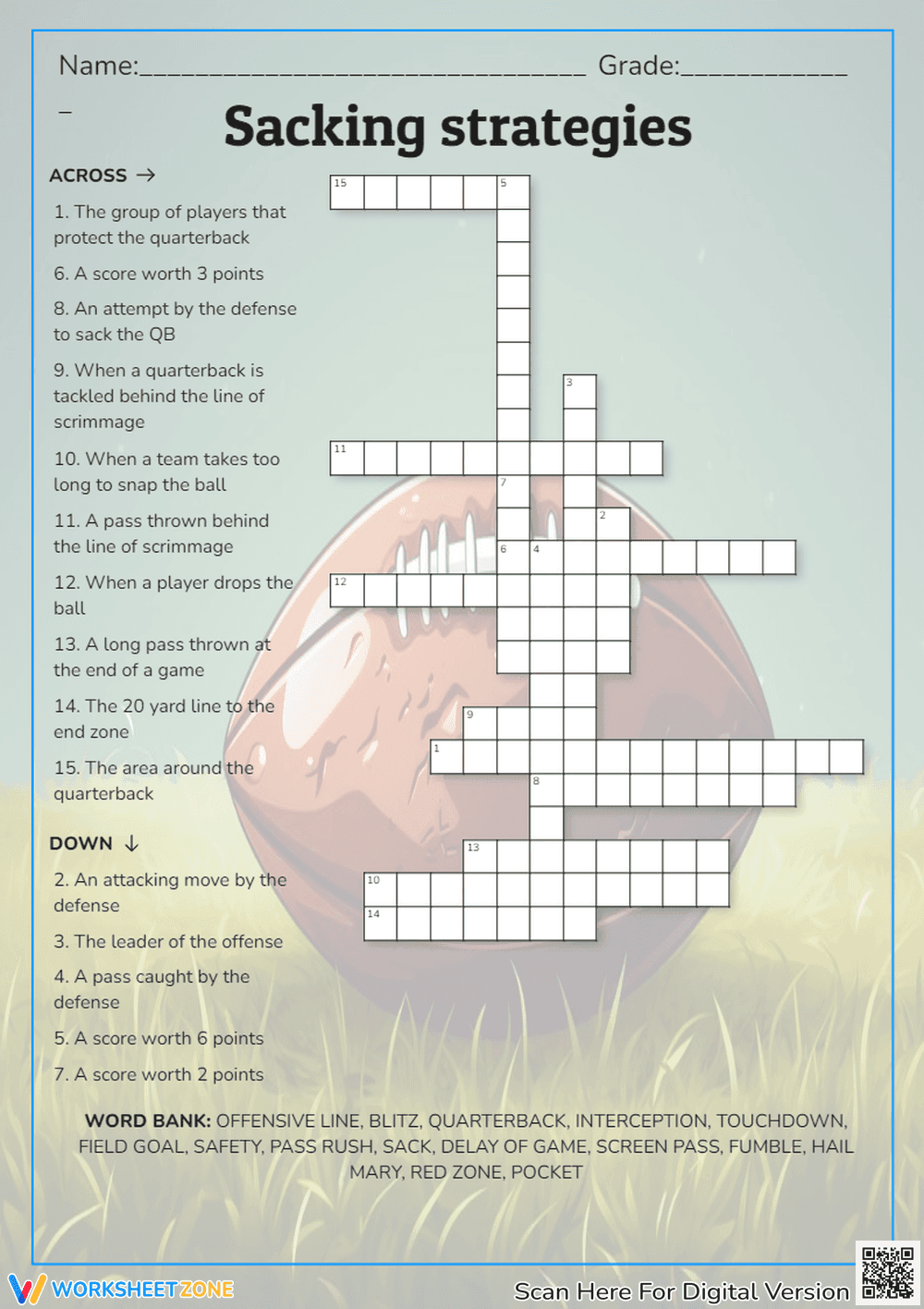 Sacking Strategies: Football-Themed Learning Activity - Page 1