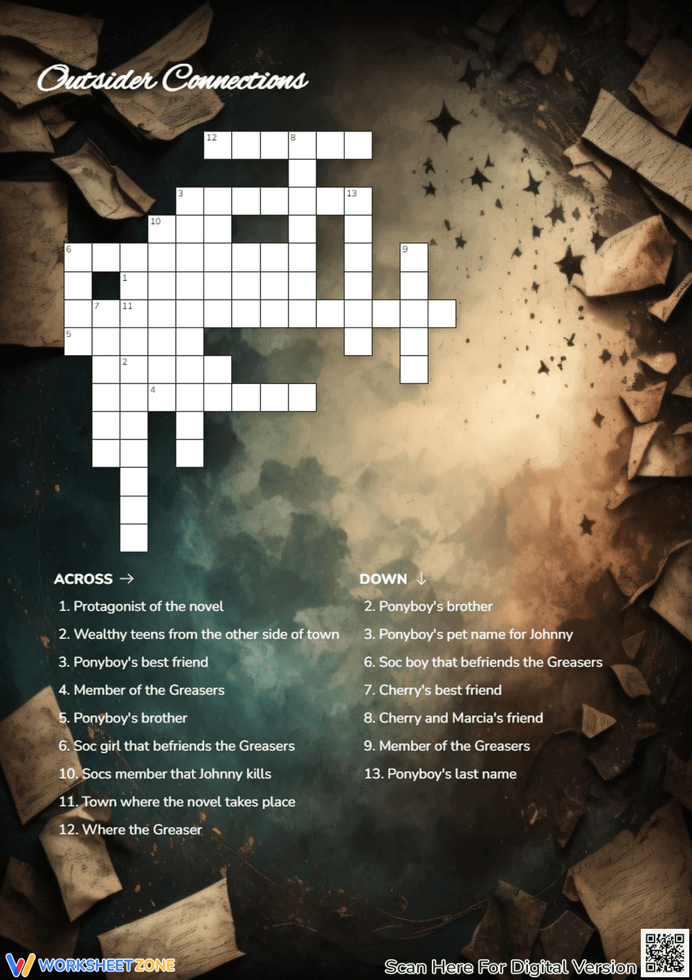 The Outsiders Crossword | Printable Grade 4 ELA - Page 1
