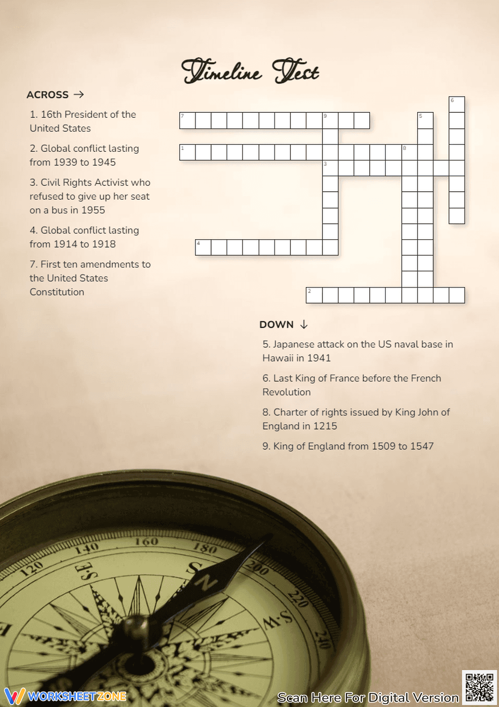 Grade 3 Timeline Test — Printable No-Prep Worksheet - Page 1