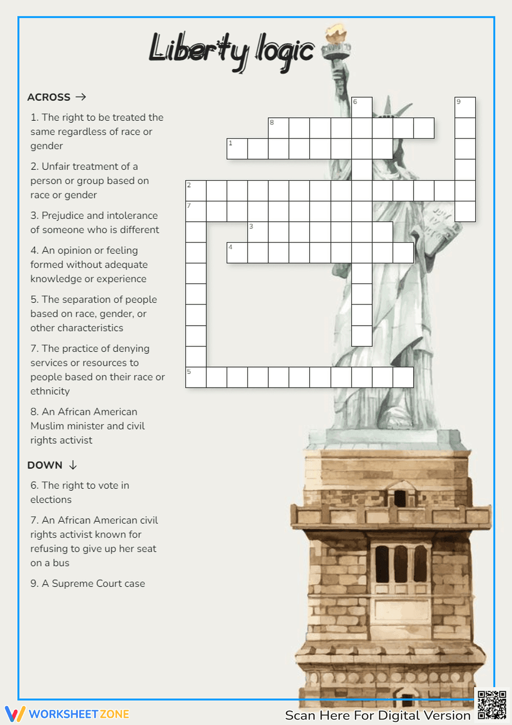 Printable Civil Rights Crossword | Grade 3 Social Studies - Page 1