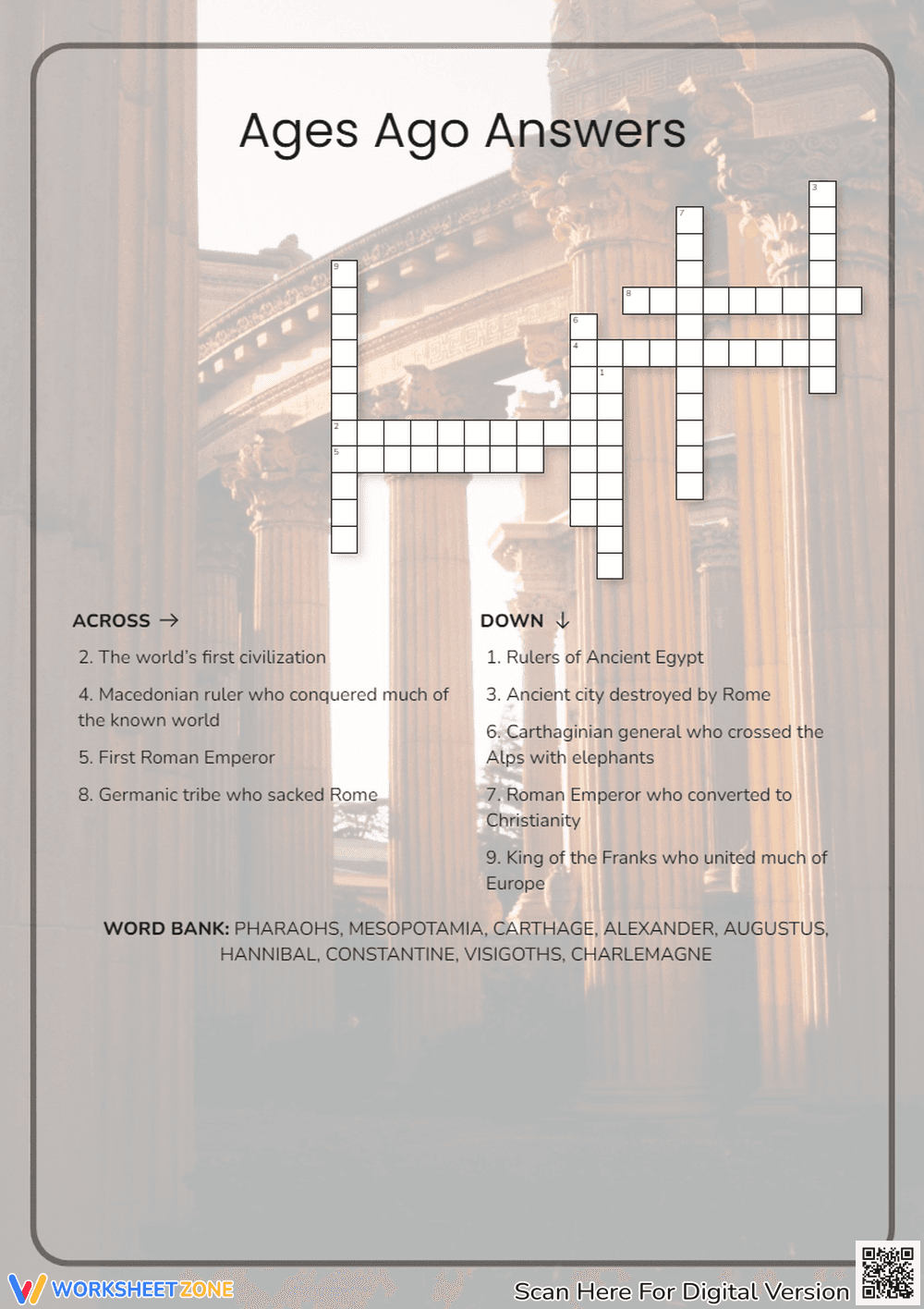 Printable Ancient History Crossword | Grade 4 - Page 1