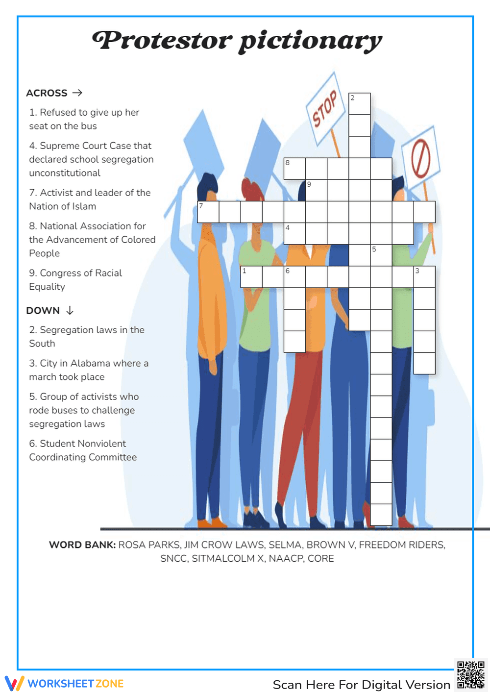 Printable Civil Rights Crossword | Grade 3 - Page 1